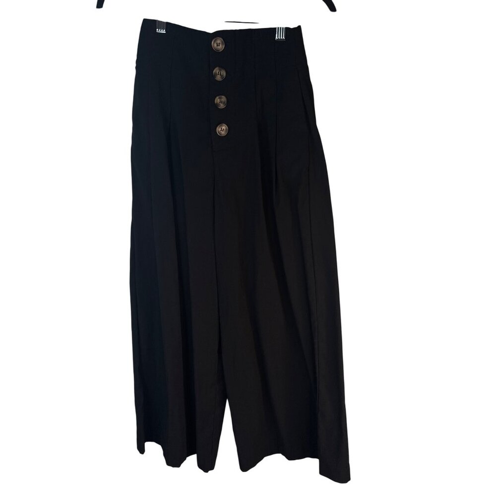 Zara Black Buttoned Wide Leg Trousers
